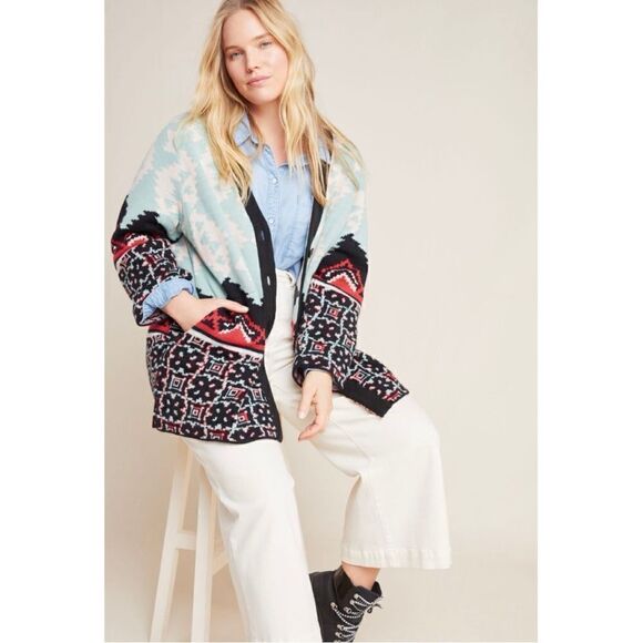 NEW Anthropologie Luxury Aldomartins Alpine Ski Nordic Cardigan Sweater X-Small - Picture 1 of 9
